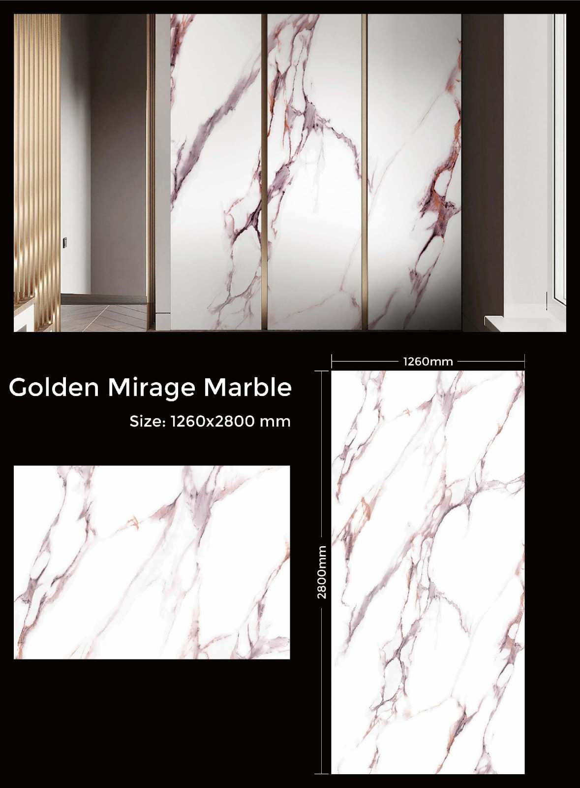 Golden Mirage UV polished marble panel detail